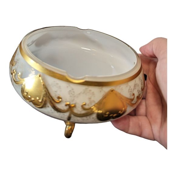 VTG Bohemian Czech Opaline Glass Bowl with Gold Motif Smoke Bowl/Candy Bowl READ - Picture 10 of 16